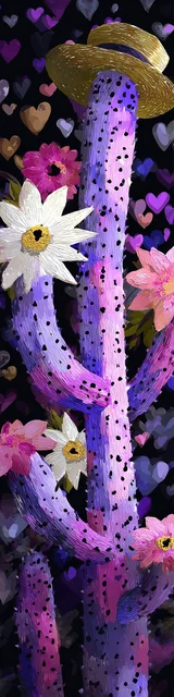 Free cactus bookmark featuring a purple cactus with a hat